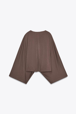 ZARA АСИММЕТРИЧНАЯ НАКИДКА ИЗ СТРУЯЩЕЙСЯ ТКАНИ, РЫЖЕВАТО-КОРИЧНЕВЫЙ