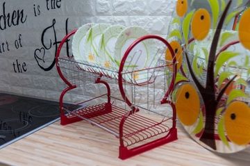 Сушилка для посуды двухъярусная красная Kamille KM-0765A