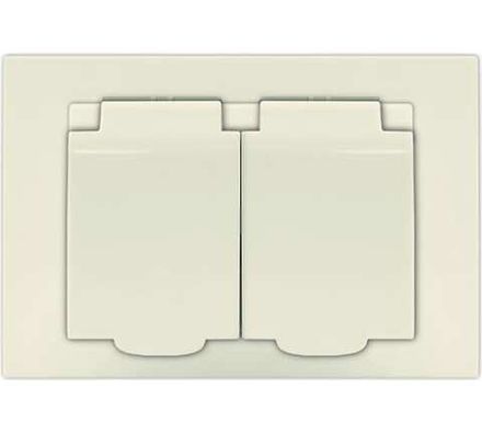 Розетка двухместная "UNIVersal" серия "Афина" с/з с крышкой, с/у, 16А, 220В, слоновая кость (ivory)