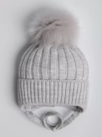Шапка зимняя вязаная с помпоном на завязках