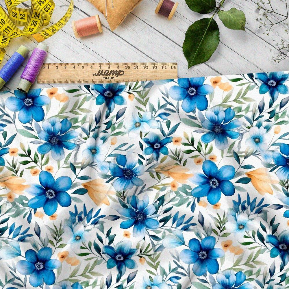 Ткань премиум интерлок яркие луговые цветы