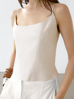 Massimo Dutti Топ из смесового льна на бретелях, цвет слоновой кости