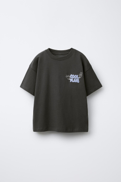 ZARA ФУТБОЛКА С ВЫШИВКОЙ, АНТРАЦИТОВО-СЕРЫЙ