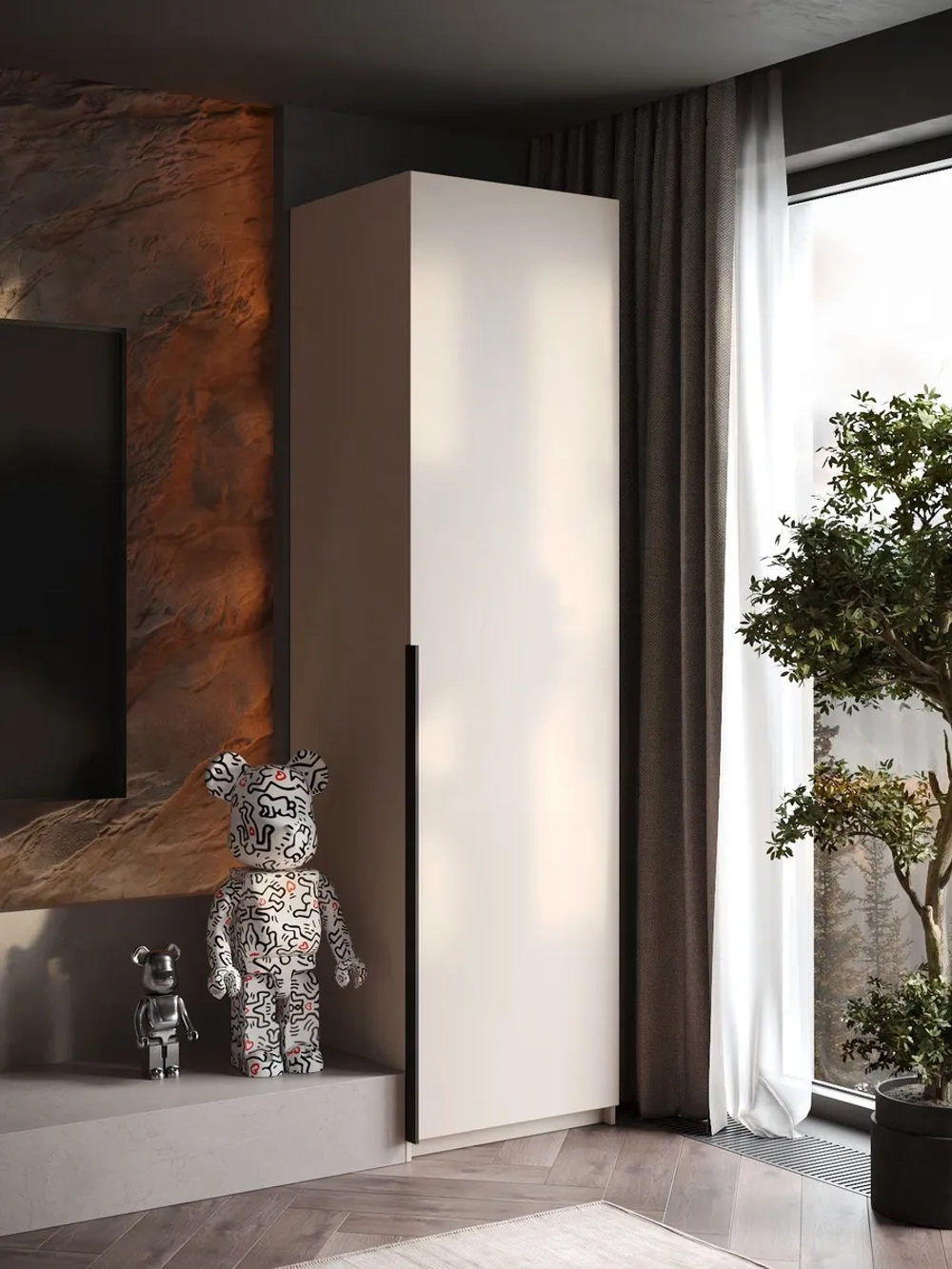 Шкаф Распашной Бежевый 61х220x52,5 SOHO с ручкой