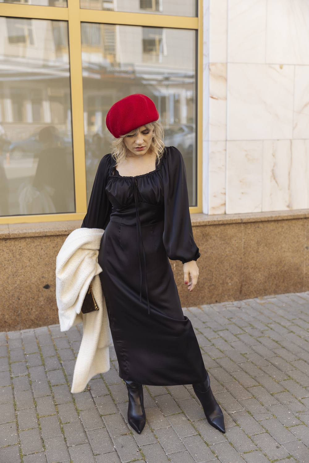 Платье «крестьянка» черный шелк