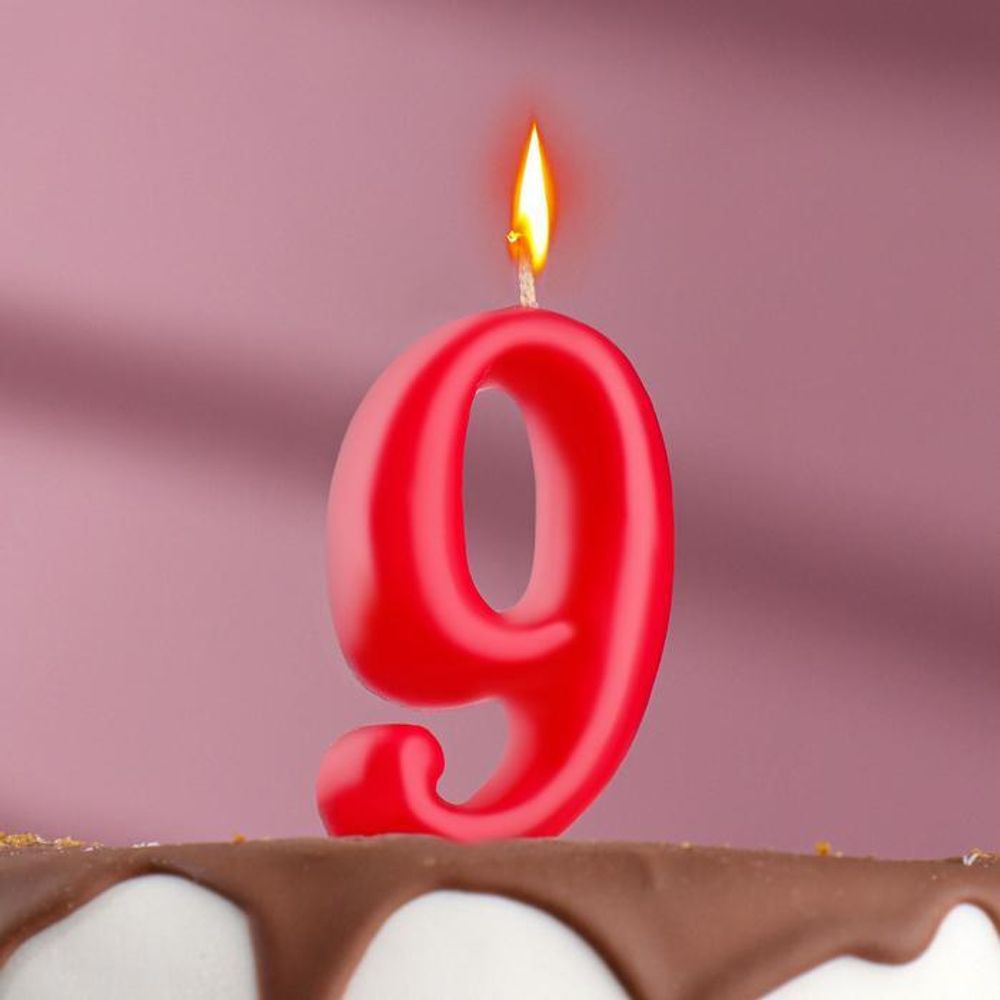 РАСПРОДАЖА Свеча для торта цифра &quot;Овал&quot; &quot;9&quot; красная 5,5 см.