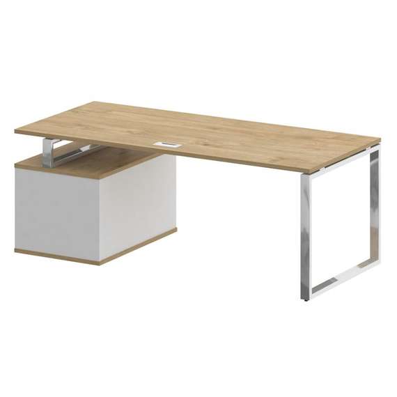 Shift Стол руководителя с опорной тумбой, правый SK.SRT-200 (R) Тиквуд Светлый/Белый Бриллиант 2000*