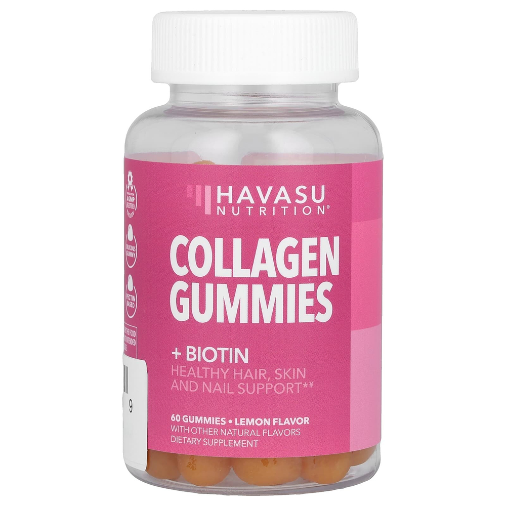 Havasu Nutrition, Жевательные мармеладки с коллагеном + биотин, лимон, 60 жевательных таблеток