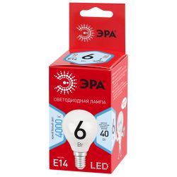 Лампа светодиодная ЭРА RED LINE LED P45-6W-840-E14 R 6Вт шар нейтральный белый свет E14 | Лампы cветодиодные Шар (G/P)
