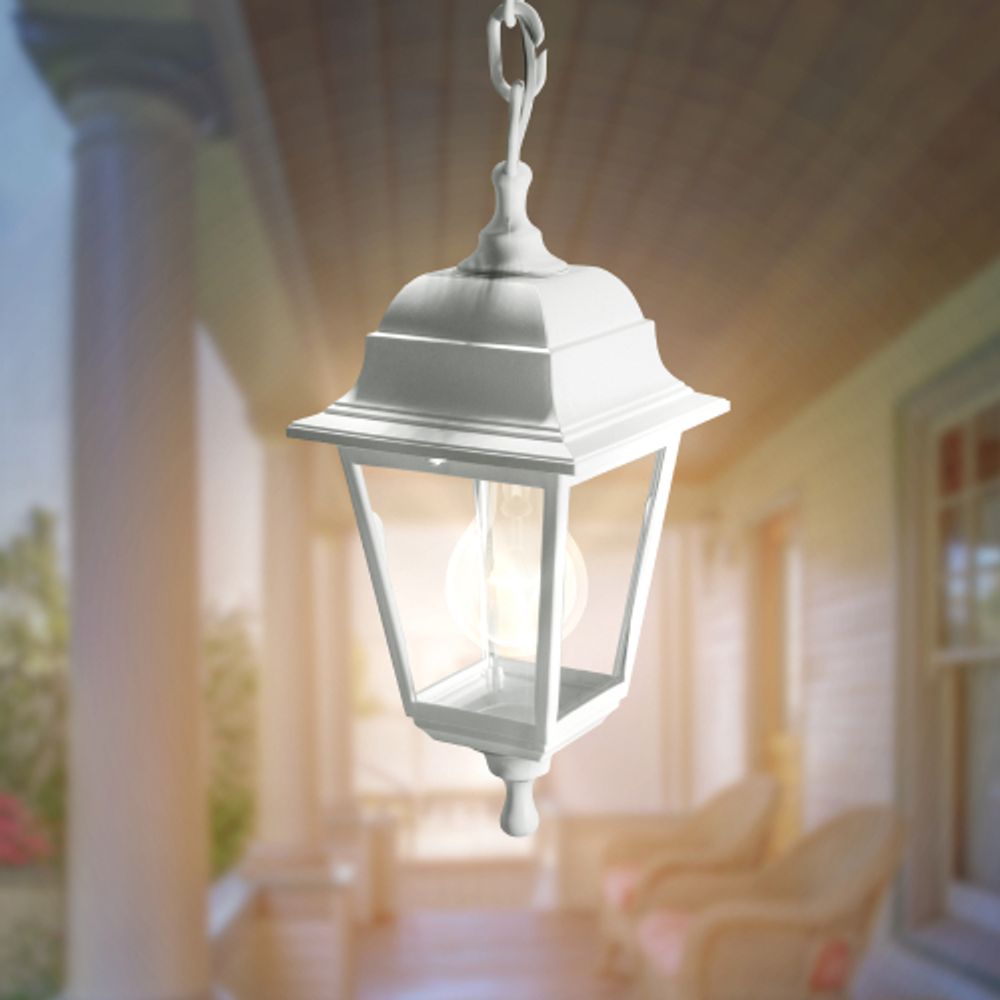 Садово-парковый светильник ЭРА НСУ 04-60-001 белый 4 гранный подвесной IP44 Е27 max60Вт