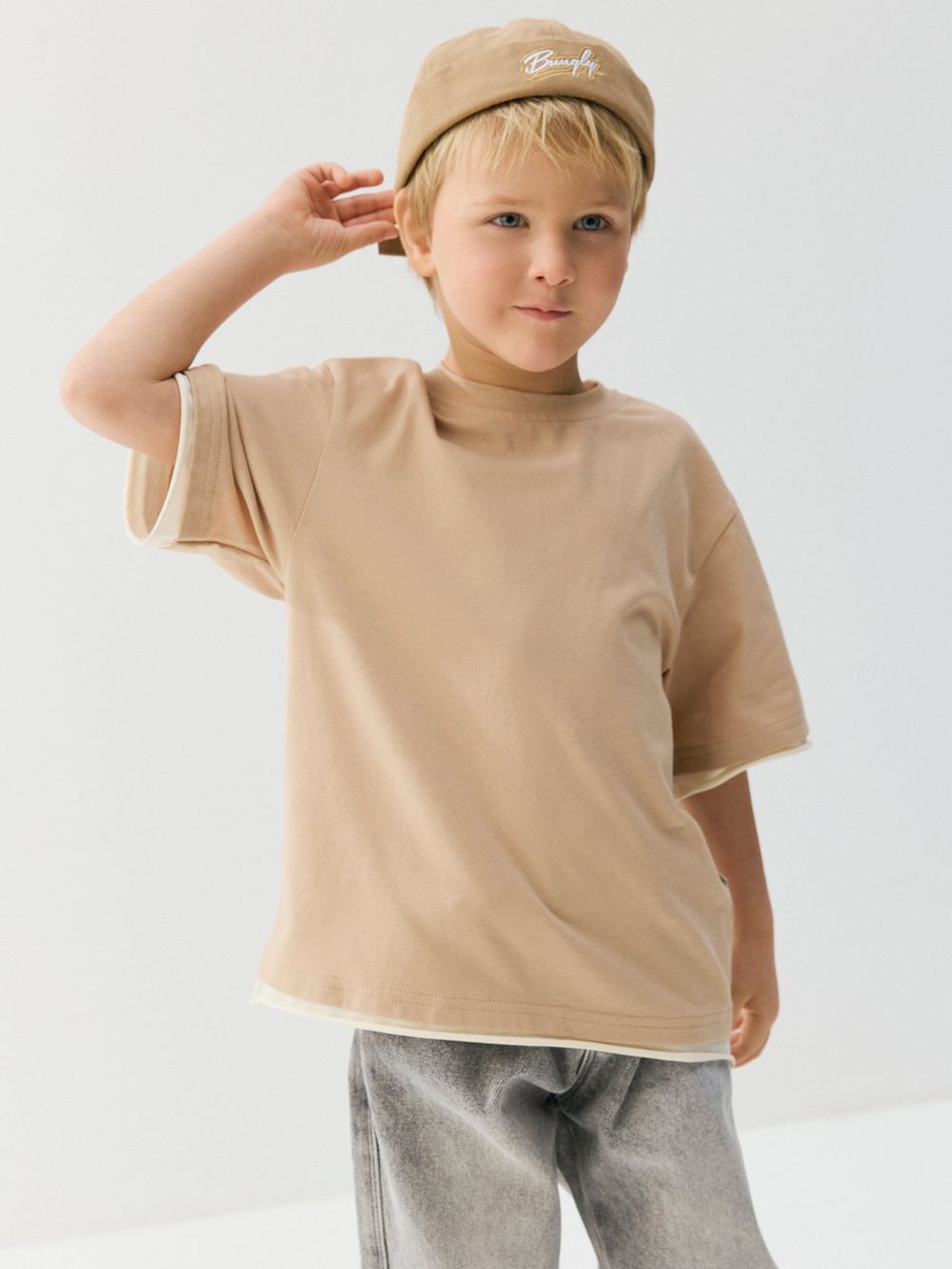 Футболка оверсайз "Беж" с контрастной отделкой