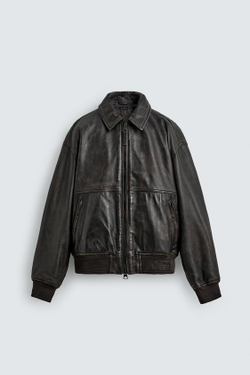 ZARA Х FORD КОЖАНАЯ КУРТКА-БОМБЕР, КОРИЧНЕВЫЙ