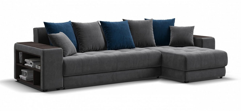 Угловой диван Дубай Велюр Монолит серый, Велюр Монолит синий