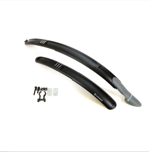 Крылья HOGGER  27-29", к-кт перед./задн. раздвижное, крепеж: перед. за бустер вилки, заднее двойное за раму; ширина 60мм, пластик, серо-черн.(30)