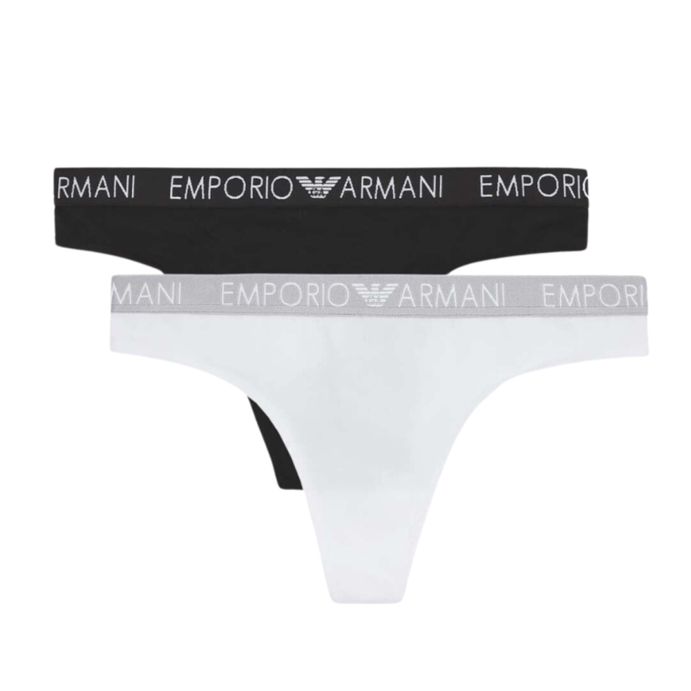 Женские трусы тонги набор из 2 штук (белый, черный) Emporio Armani 163333_CC318 00911