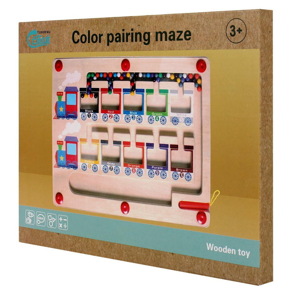 Развивающая игрушка деревянная Лабиринт магнитный с шариками паровозик, коробка C-41754