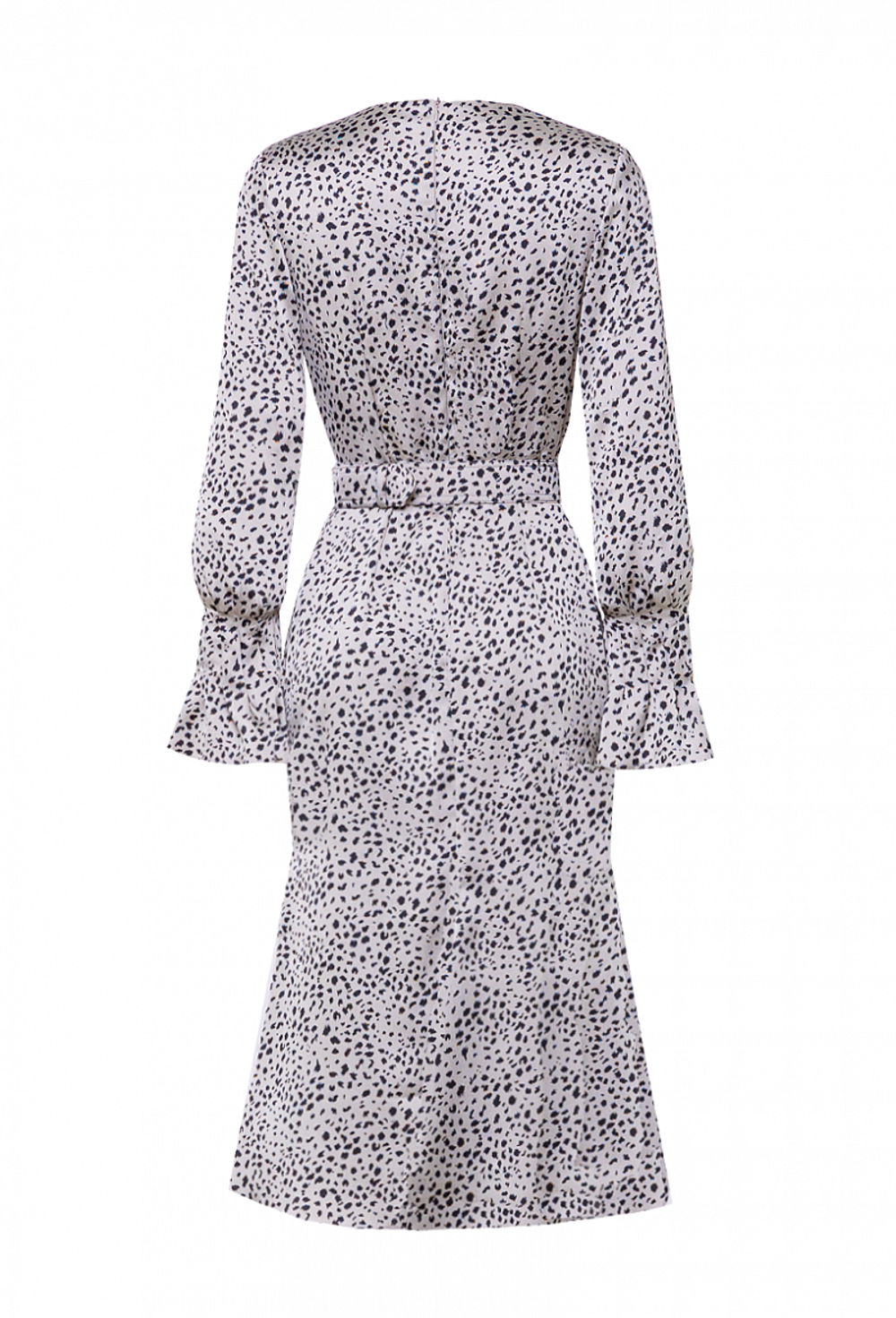 Платье шёлковое, юбка-годе серое с черным рисунком 04-03-22 SS