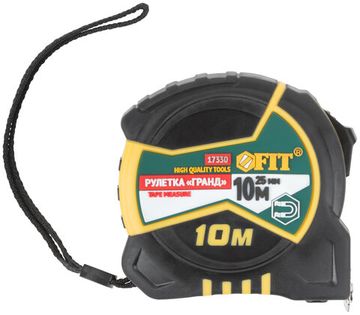 Рулетка "Гранд", калибр.лента, нейлон.покр., магн.крючок, двойной стопор, прорезин.корпус 10 м х 25 мм