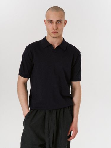 Темно-синяя вязаная футболка-поло LAINE