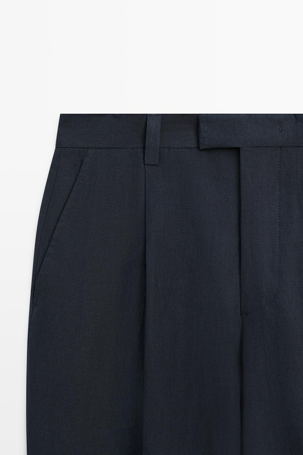 Massimo Dutti Брюки из 100% льна с вытачками, темно-синий