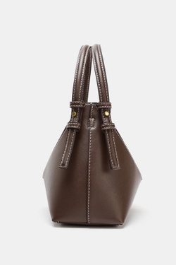 ZARA МИНИ-СУМКА-МЕШОК С ДЕКОРАТИВНОЙ СТРОЧКОЙ, ШОКОЛАДНЫЙ