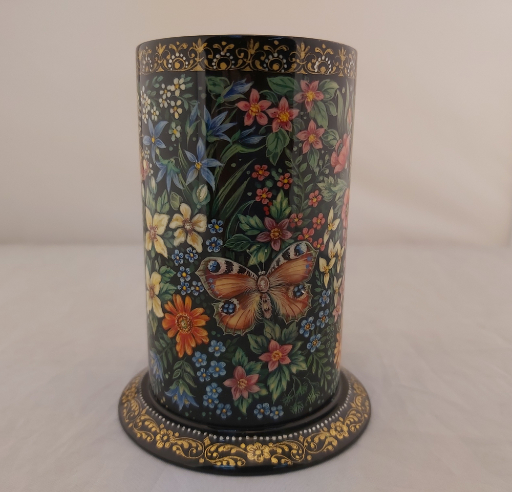 Стакан под ручки с карандашами "Цветочный вальс" с ручной росписью