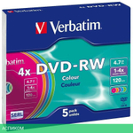 DVD-R диск VerbatimW Colours OPP Slim Case 5шт (43563)