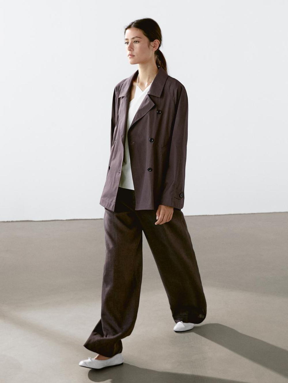 Massimo Dutti Тренч из смесового хлопка с декоративной деталью сзади, бургунди