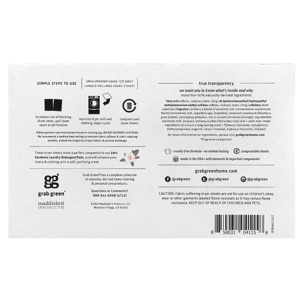 Grab Green, салфетки для сушки, с гарденией, 80 биоразлагаемых салфеток