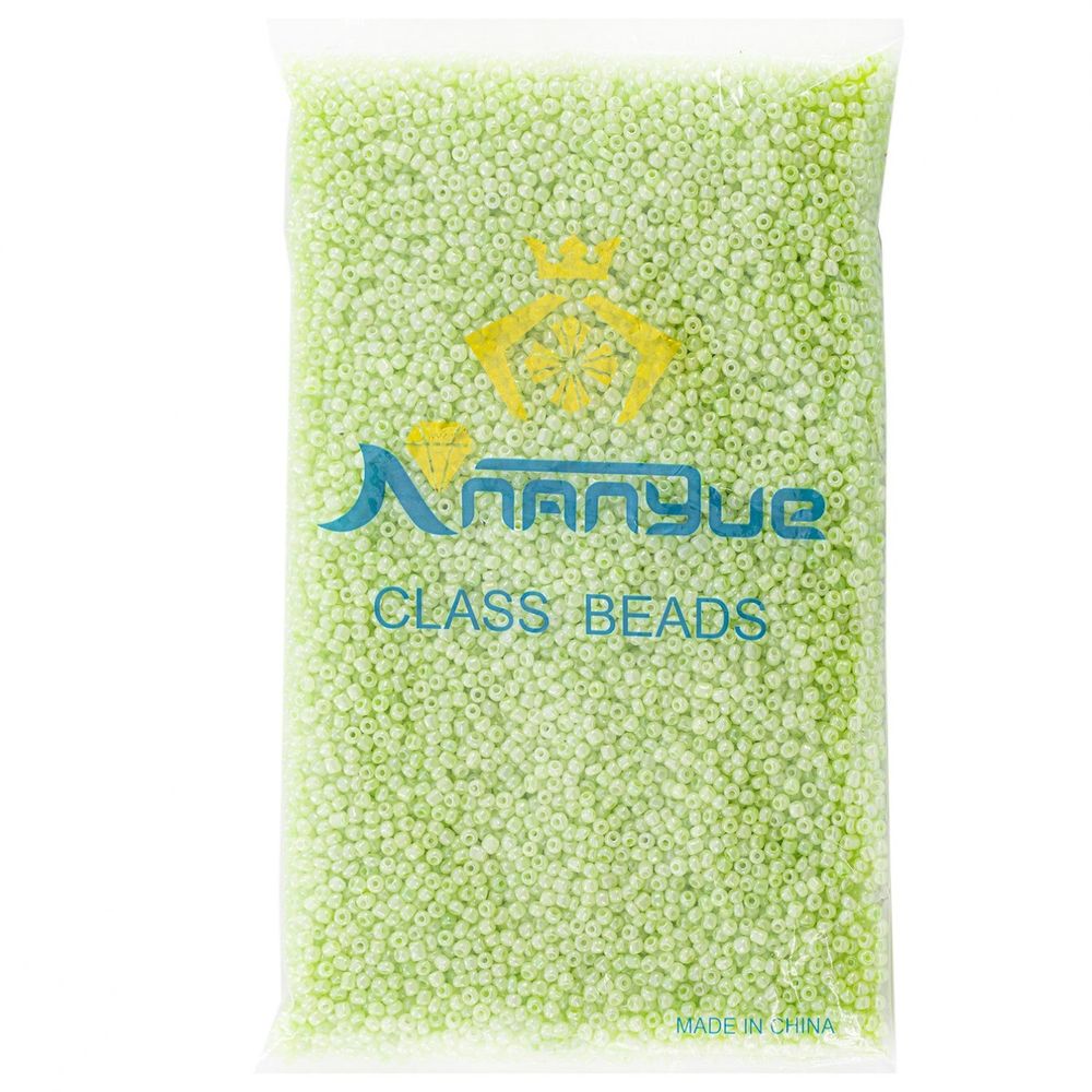 Бисер Alingar размер №8 вес 450 гр., салатовый перламутровый, непрозрачный, пакет