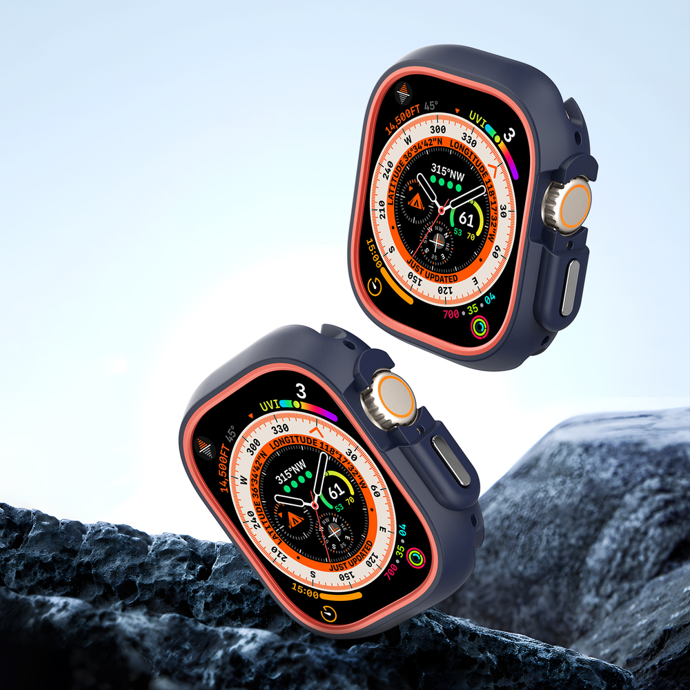 Чехол-бампер для часов Apple Watch Ultra 1 и 2 размер 49мм, темно-синий с оранжевыми вставками (Midnight/Orange) от Dux Ducis, серия Bamo Series Case