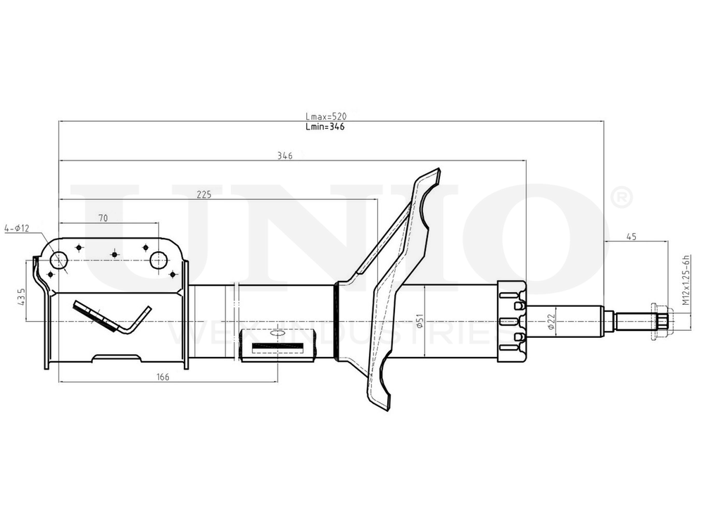 Амортизатор газовый передней подвески правый UNIO SAB-10071