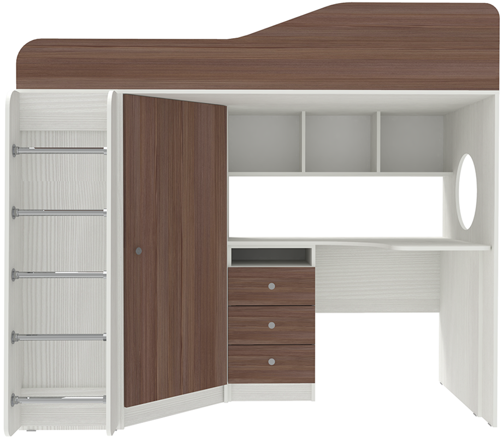 Кровать-чердак КарИВи Кадет 1 с металлической лестницей Белое Дерево Бодего Темный