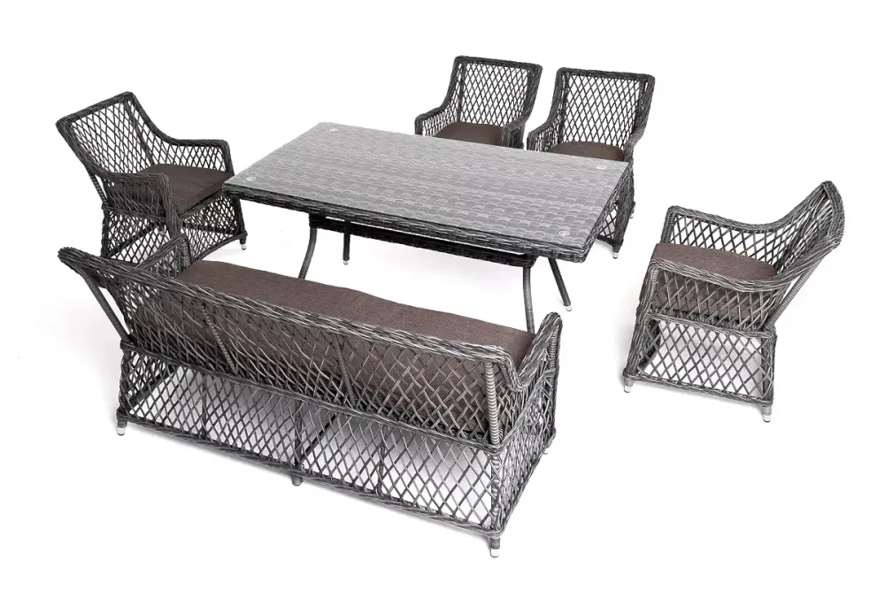 "Катания" обеденная группа плетеная на 6 персон, цвет графит