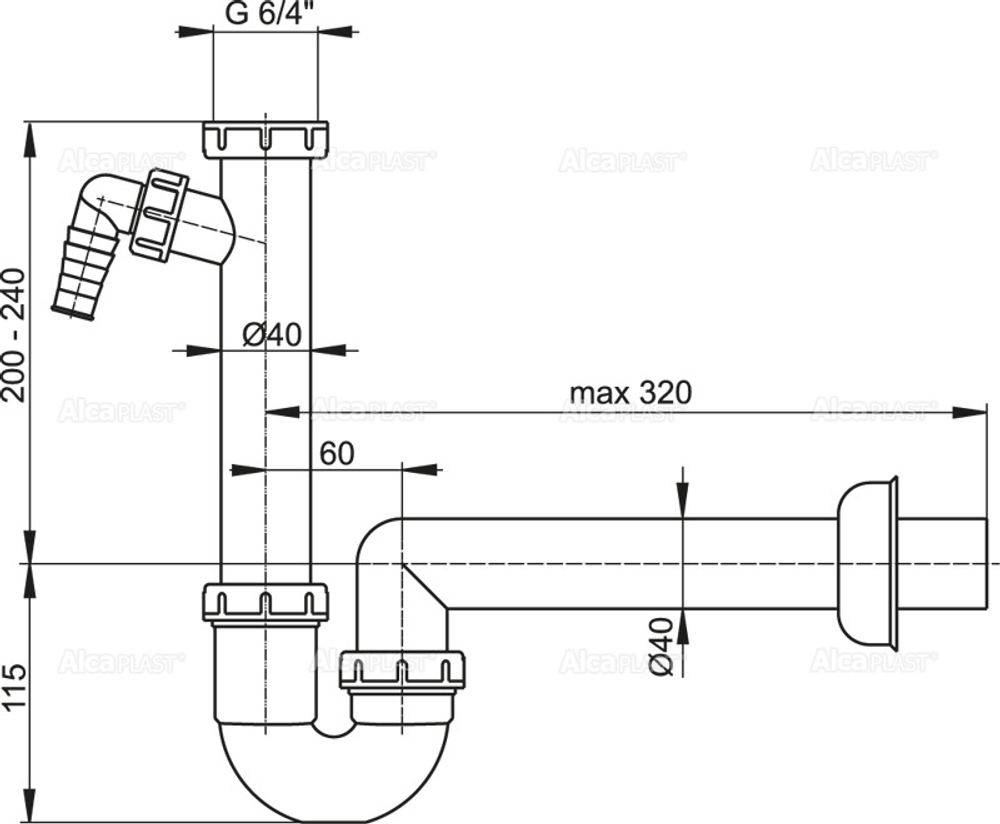 Сифон для мойки AlcaPlast A81-DN40