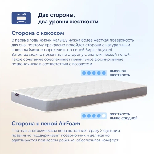 Детский матрас BuyCute, 11 см, 2 уровня жесткости, независимые пружины