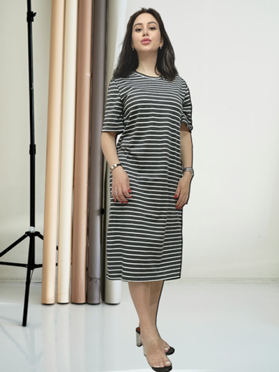 22401 Платье женское с разрезами пике темно-серо/белая полоска (56)