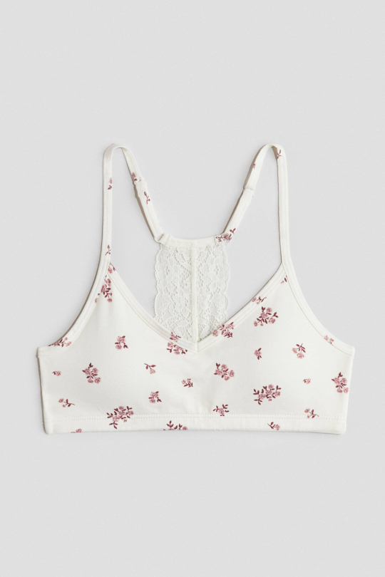 H&M Укороченный топ с кружевом и принтом, белый
