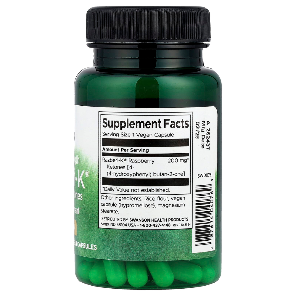 Swanson, Razberi-K®, малиновые кетоны, 200 мг, 60 веганских капсул