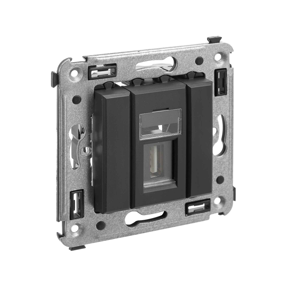 USB 2.0 розетка одинарная в стену, тип А-А, "Avanti", "Черный матовый"