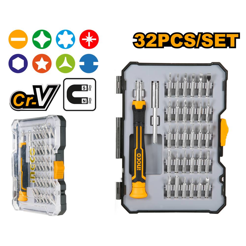 Прецизионная отвертка с набором бит INGCO HKSDB0348 INDUSTRIAL 32 шт.