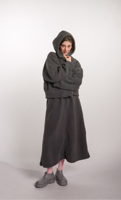 Худи на молнии укороченная из плюшевой ткани, графит