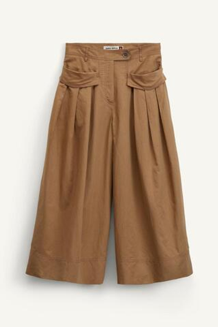 ZARA БРЮКИ ИЗ СМЕСОВОГО ЛЬНА, ОЛИВКОВЫЙ