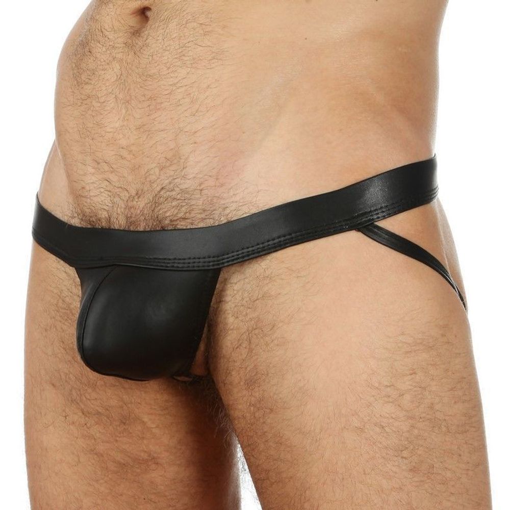 Мужские трусы джоки черные под кожу N2N Black Euro Cut  Jockstrap