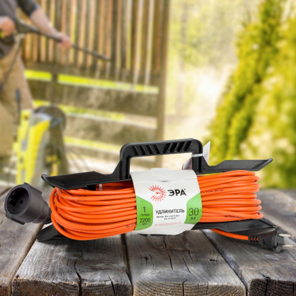 Удлинитель силовой ЭРА UFx-1-2x1.0-30m на рамке без заземления 1 розетка 30м ПВС 2х1мм2 | Силовые удлинители