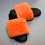 Шлепки из меха кролика рекс "Оранжевый"