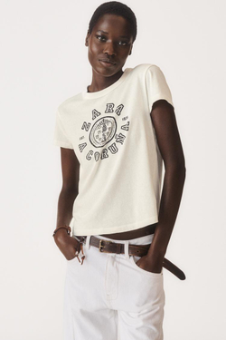 ZARA ФУТБОЛКА В СТИЛЕ ПРЕППИ «50TH ANNIVERSARY», ЖЕЛТОВАТО-БЕЛЫЙ