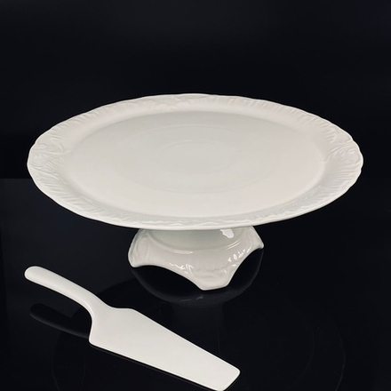 Lenardi 305-045 Тортовница 33х12см на ножке с лопаткой АВРОРА в под.уп.(х4)Фарфор