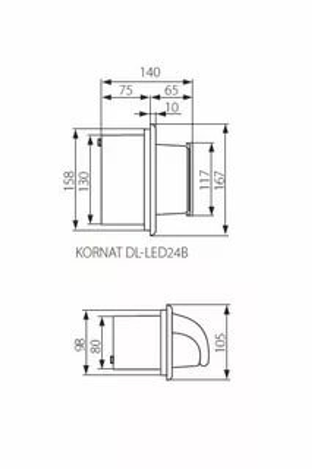 Cветильник для подсветки ступеней KANLUX KORNAT DL-LED24B 2W 4000K