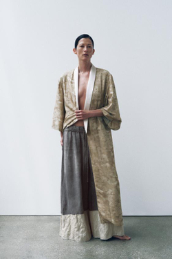 ZARA КОМБИНИРОВАННЫЕ ЖАККАРДОВЫЕ БРЮКИ — ZW COLLECTION, СЕРЫЙ МЕЛАНЖ